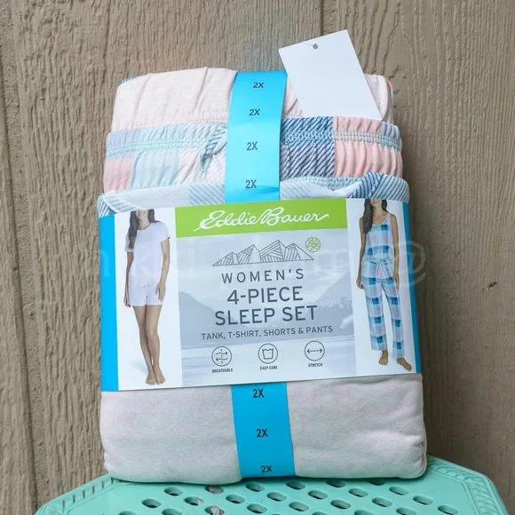 NWT EDDIE BAUER 4 PIECE SLEEP SET IN  TEAL - Picture 2 of 2